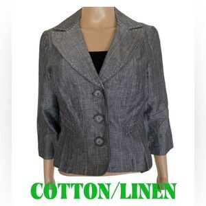 Candie’s Silver Grey White Stripe Long Sleeve Linen Cotton Blend Blazer Jacket M